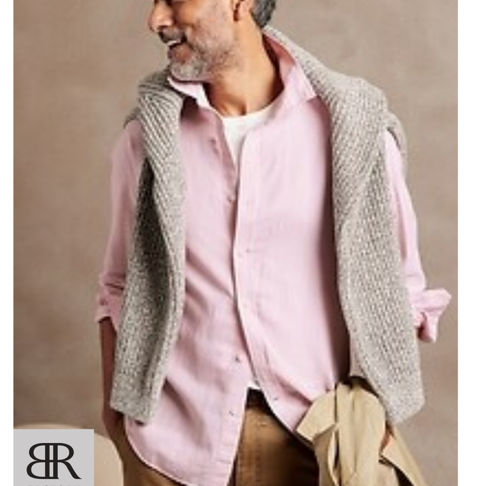 Banana Republic Slim-Fit Untucked Linen Blend Shirt in Pink Fog, Men’s Large